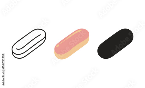 Minimalist eclair trio: outline, colorful, and silhouette variations in modern design