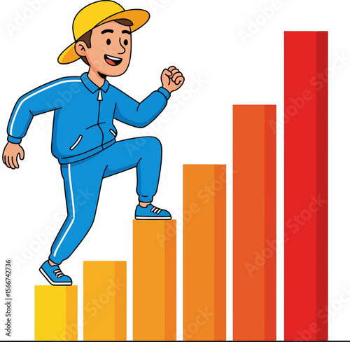 Achieving Success A Young Man Climbing the Ladder to Success, Representing Growth and Progress