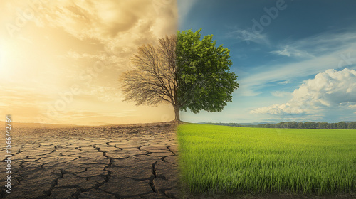 Climate transformation hopeful environment change nature visual contrast landscape before and after sustainability concept