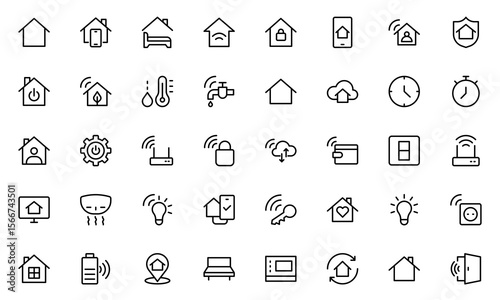 Smart home and sensors line icon set. For website marketing design, logo, app, template, ui, etc. Vector illustration.