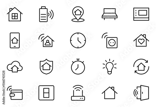 Smart home and sensors line icon set. For website marketing design, logo, app, template, ui, etc. Vector illustration.