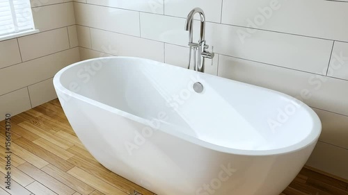 White Oval Bathtub Filling Sequence