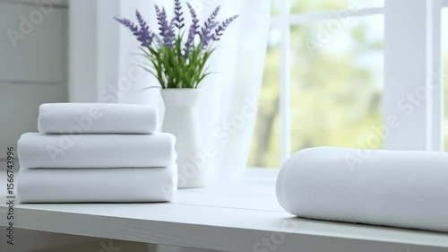 White Towels Rolled and Stacked