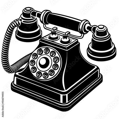 retro telephone on black background