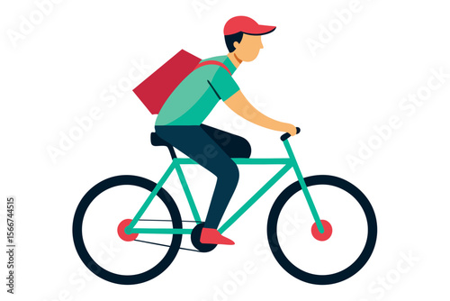 Delivery Person Riding Bicycle, Flat Design, Active Lifestyle Illustration