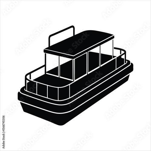 Black Pontoon Boat Vector Silhouette