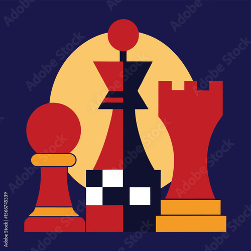 Strategic Chess Game Night Abstract Composition