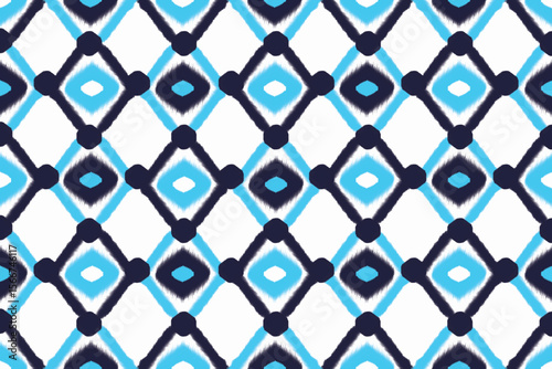 vibrant geometric pattern composed of diamond shapes arranged in a repeating grid. The design features alternating shades of deep navy blue and bright cyan, with each diamond bordered and intersected 