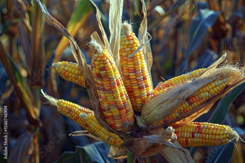 Sharp Picture of a Bunch of Corn Stalks with Yellow Corn on Top