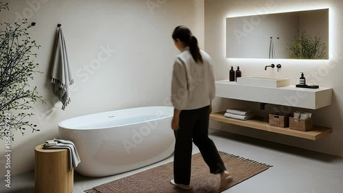 Woman Relaxing in Modern Bathroom