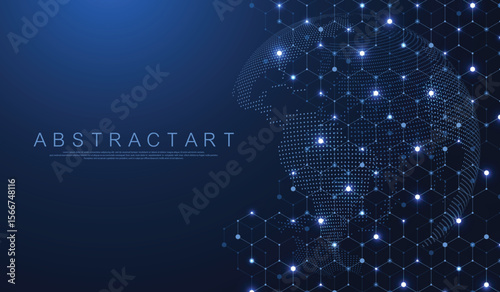 Abstract globe illustration with a hexagonal network overlay on a dark blue background