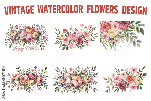 Romantic Watercolor Rose and Peony Flower Collection
