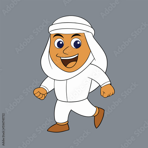 Smiling Arabian Man Running With Joy Vector Cartoon Illustration