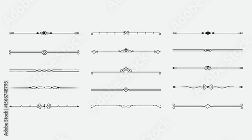 Collection of elegant black decorative dividers and ornaments on a light gray background