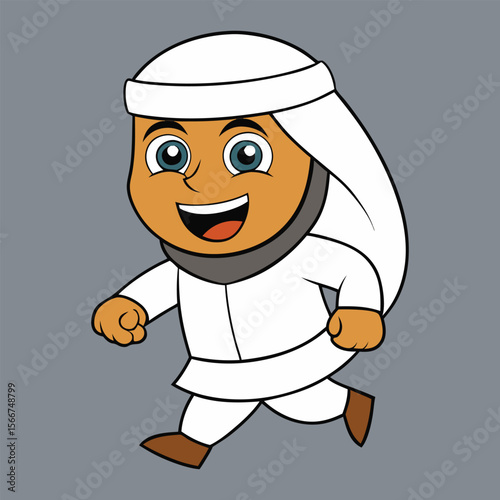 Smiling Arabian Man Running With Joy Vector Cartoon Illustration
