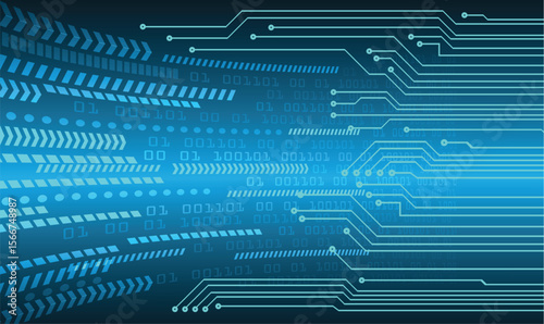 Blue image with digital patterns and circuitlike lines resembling technology or electronic schematics