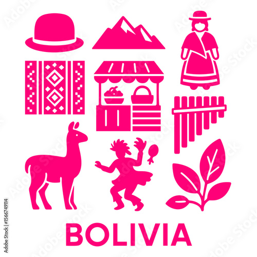 vector isolated pink color bolivia traditional cultural symbols