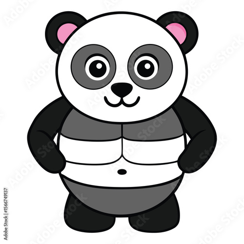 Panda six pack cartoon, Vector clip art illustration, Muscular Panda Six Pack Cartoon Art