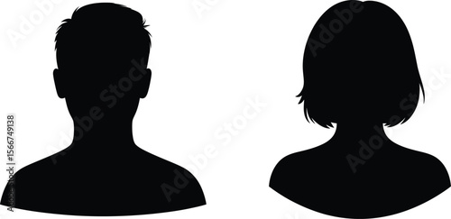 Male and Female Head Silhouettes: Anonymous Profile Avatars for Users