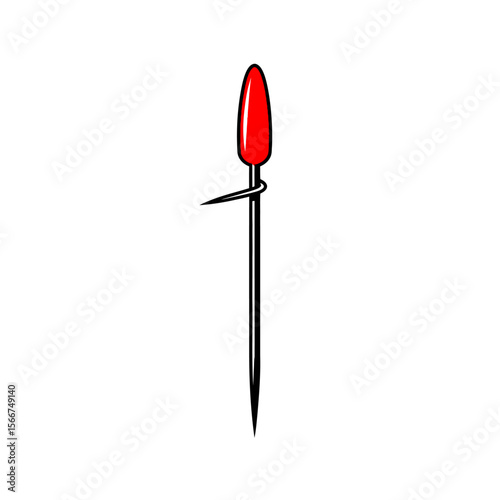 A red sewing pin is isolated on white background