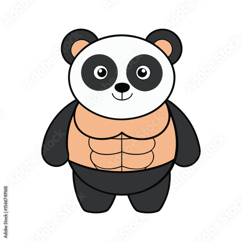 Panda six pack cartoon, Vector clip art illustration, Muscular Panda Six Pack Cartoon Art