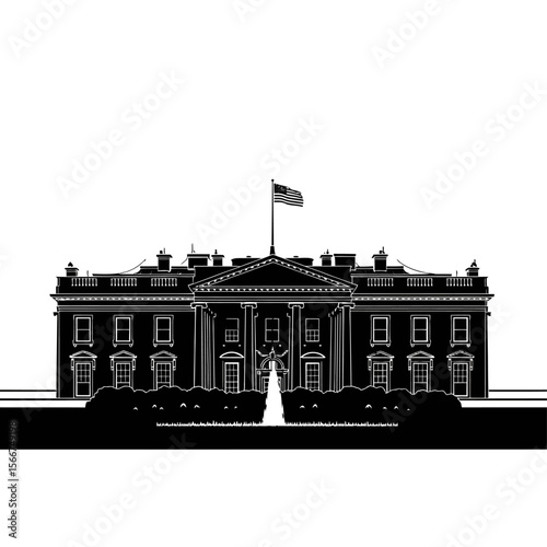 The white house silhouette is isolated on white background
