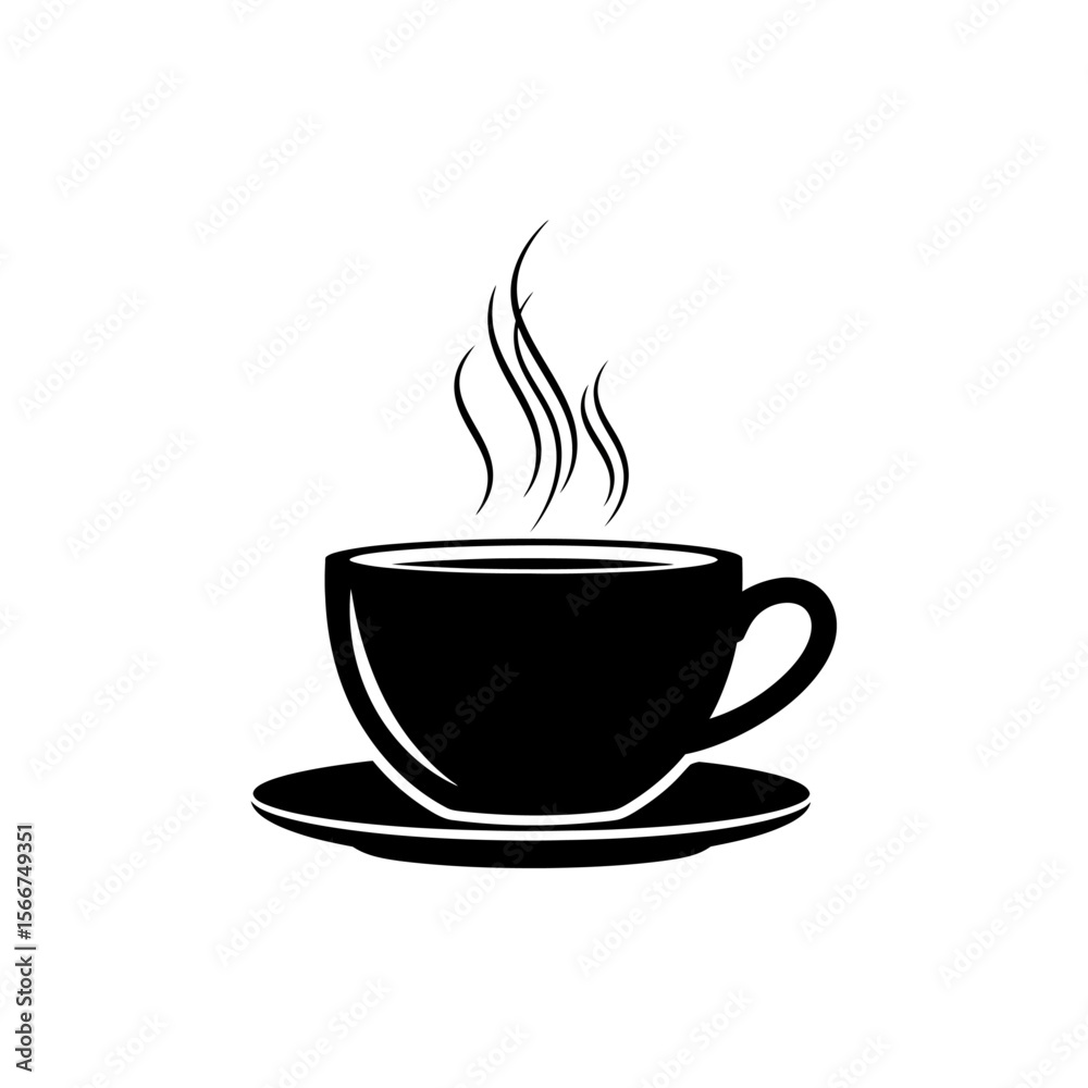 Obraz premium A black cup of hot coffee steams isolated on white background