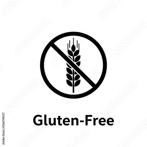 A glutenfree symbol with a wheat stalk crossed out isolated on white background