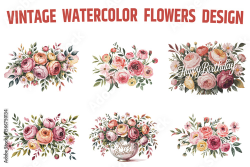 Romantic Watercolor Rose and Peony Flower Collection
