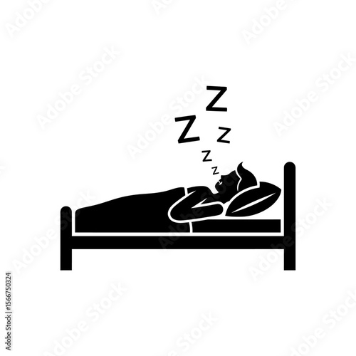 Person sleeping in bed isolated on white background