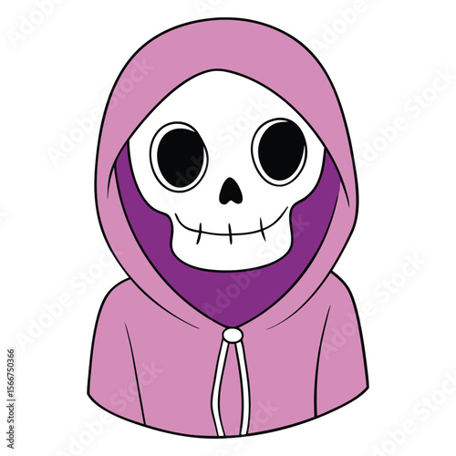 Skull Face Hoodie Cartoon Art. Grim Style Hoodie Illustration