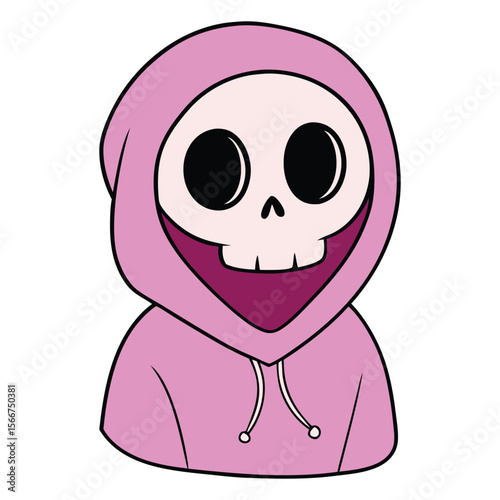 Skull Face Hoodie Cartoon Art. Grim Style Hoodie Illustration