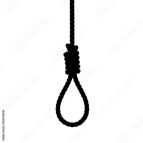 A black noose hangs ominously, isolated on white background