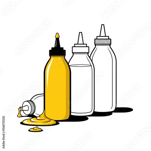 Bottles of sauce are isolated on white background