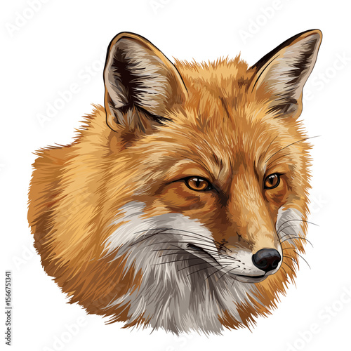 Red fox head illustration with detailed fur texture  