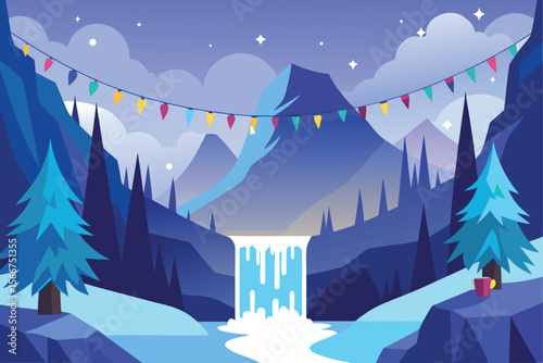 winter landscape with forest and mountains