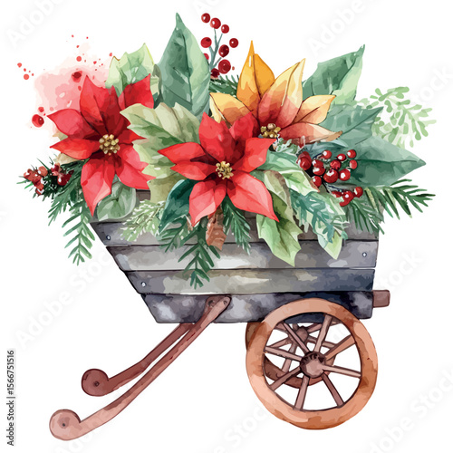 Vintage wooden wheelbarrow overflowing with colorful spring flowers in a garden