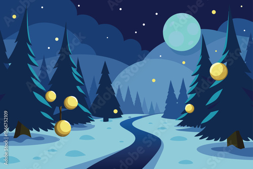 christmas night landscape with house