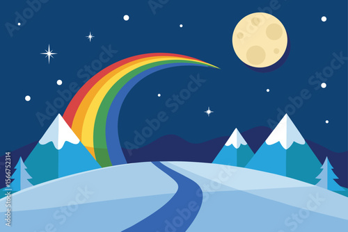 christmas night landscape with snow