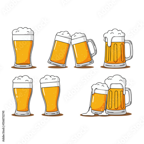 Glass of Cold Beer with Foam on White Background