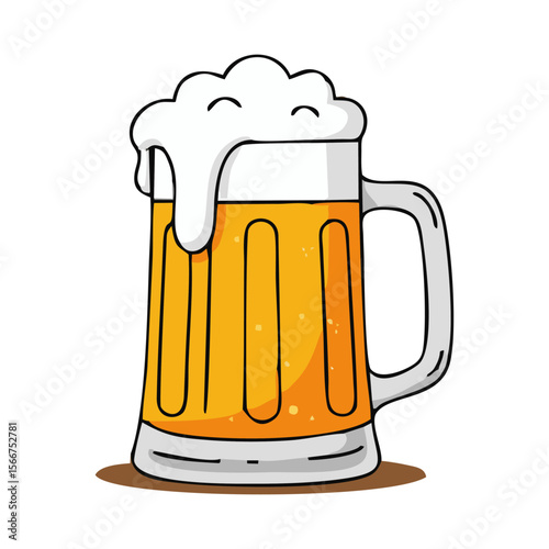 Glass of Cold Beer with Foam on White Background