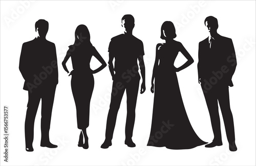 Diverse group of people in formal attire standing together silhouette