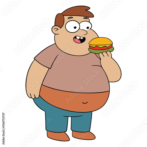 A Chubby Man Eating Burger