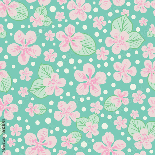 Cherry Blossom Seamless Vector Patterns in Soft Pastel Colors