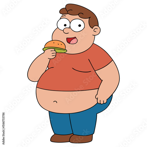A Chubby Man Eating Burger
