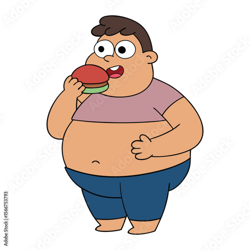 A Chubby Man Eating Burger