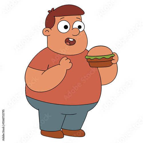 A Chubby Man Eating Burger