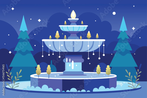 Tropical Palm Trees and Fire Pit in Winter Vector