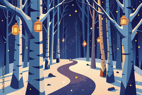 Winter Swing Set with Christmas Trees Vector