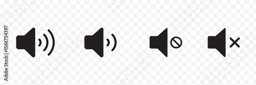 Speaker Set Icon. Sound Icon.  Essential Speaker Icons Set Volume, Mute, and More . eps 10 